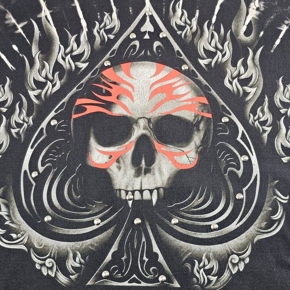 Y2K Survivors AOP Skull Spade Flames Adult XL Black T-Shirt Biker Edgy Grunge - Picture 5 of 8
